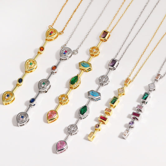 Square Colored Diamond Pendant Necklace For Women