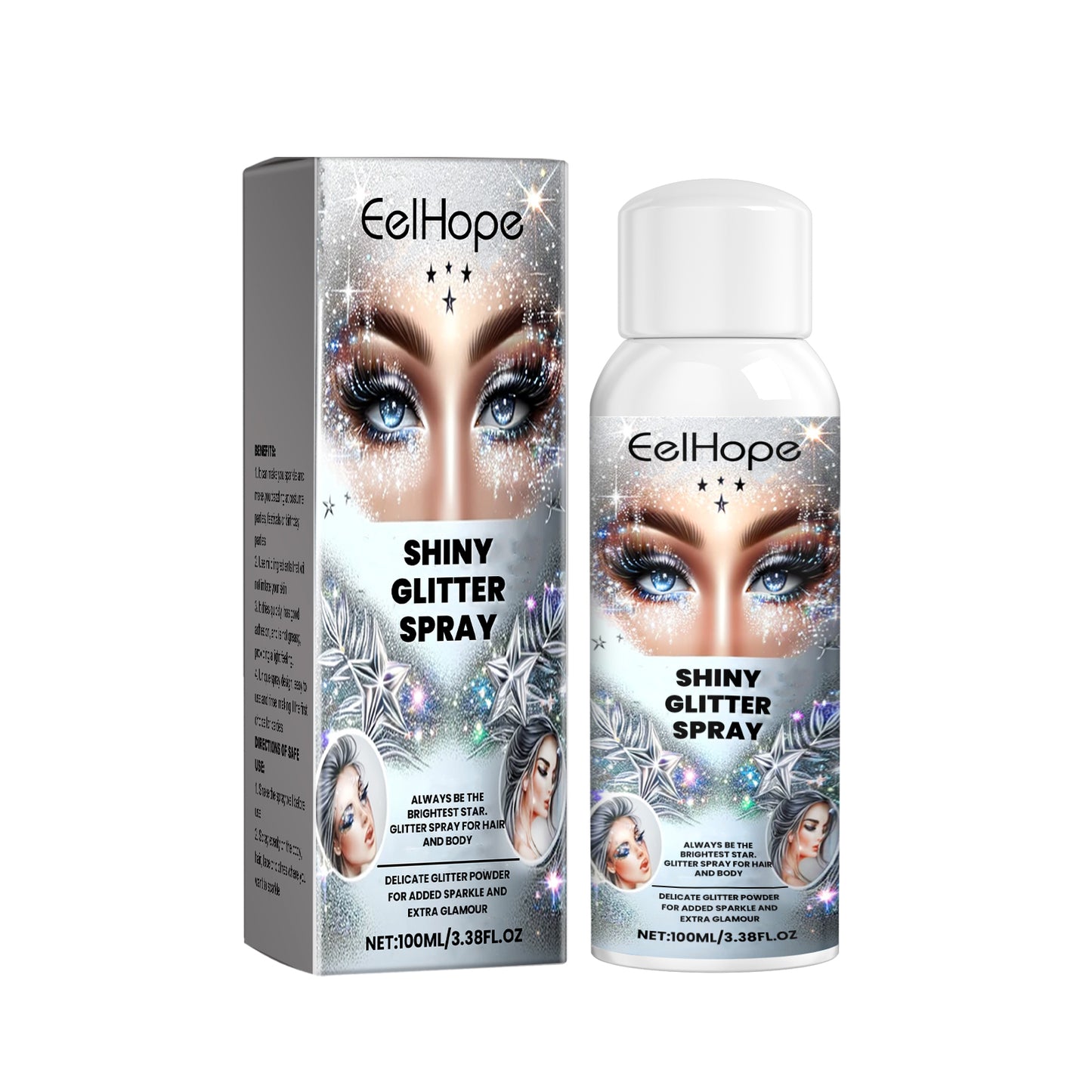 Eelhope Sparkly Glitter Spray, Hair Body Highlight Shimmer Prom Festival Bash Glitter Spray