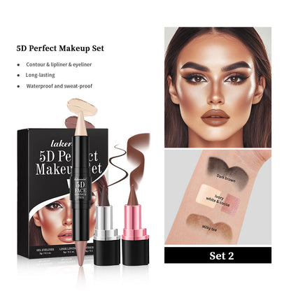 3 PCs Lipstick Lip Liner Eyeliner Highlight Contour Stick Suit 5D Face Makeup Set Suit