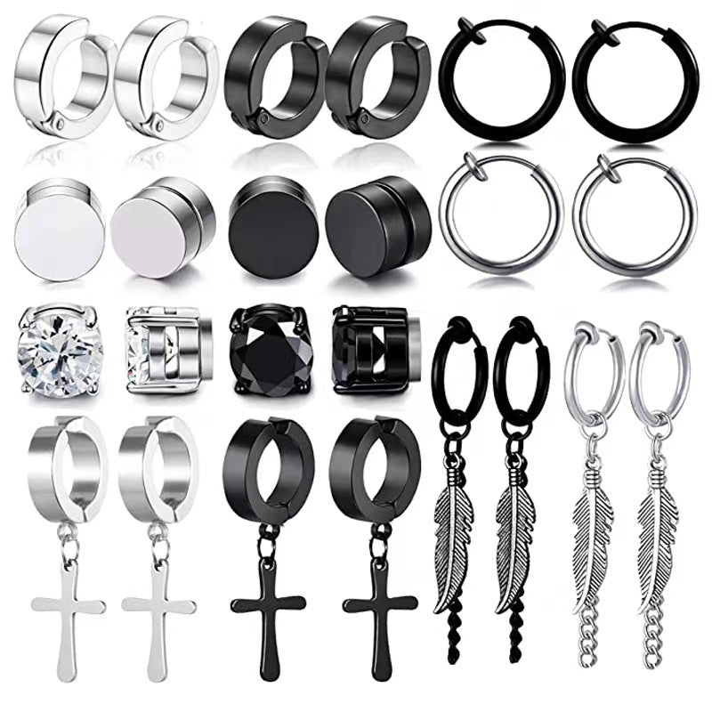 Titanium Steel Earrings Cross Zircon Magnet Ear Clip