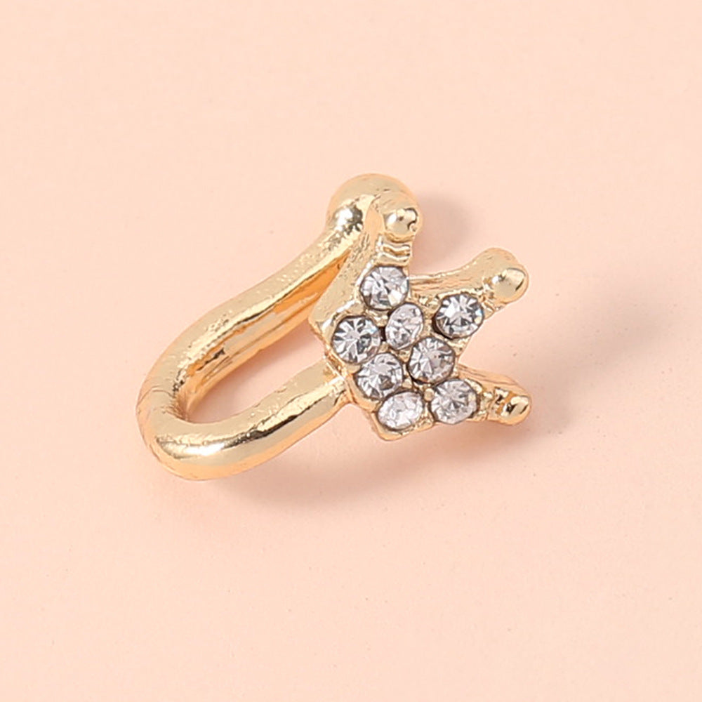 Golden Diamond Nose Ring Mini Cute Crown Fake Nose Ring
