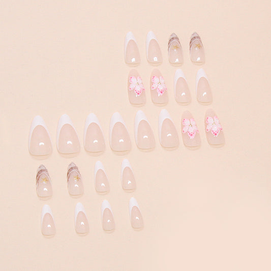 Flower French Style Fake Nails Rock Pattern Patch Removable