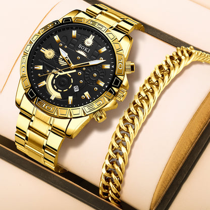 Men's Steel Belt Business Calendar Quartz Watch Suit