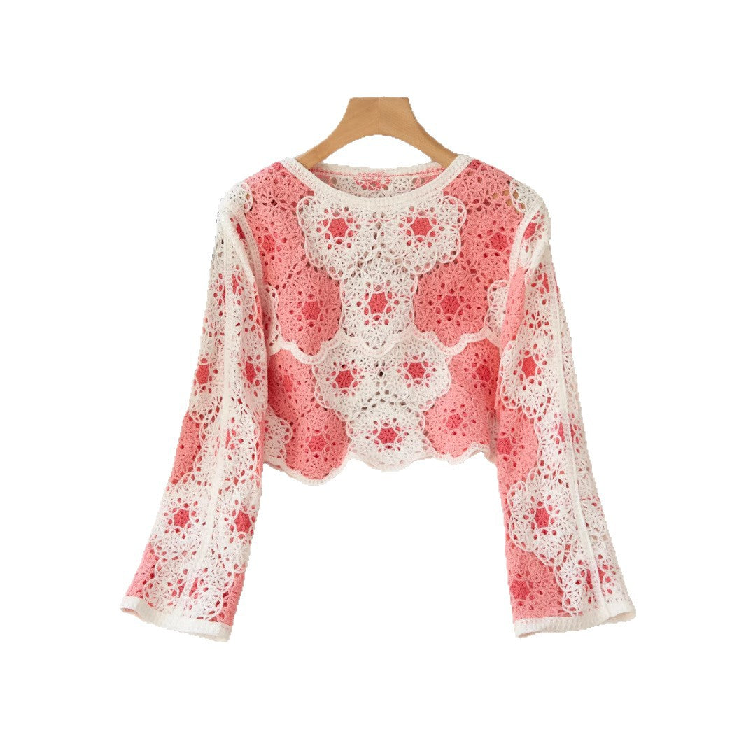 Autumn Embroidery Crochet Hollow Out Stitching Chiffon Long Sleeve Sun Protection