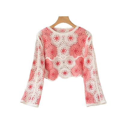 Autumn Embroidery Crochet Hollow Out Stitching Chiffon Long Sleeve Sun Protection
