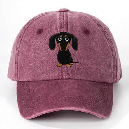 Retro Washed Baseball Cap Dachshund Printed Peaked Cap