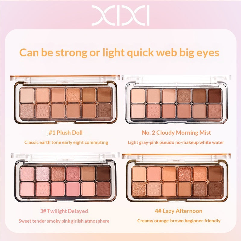 Mist Muse Twelve-Color Eyeshadow Palette Shimmer Sparkle Matte Highlight Contour Blush All-in-One Palette