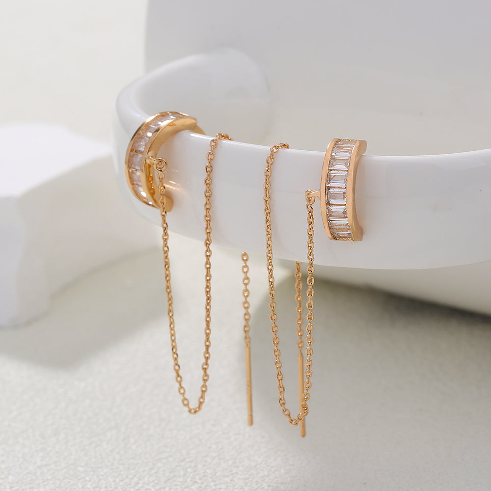 Ear Bone Clip Ear Line Integrated Long Tassel Earrings Micro Inlaid With Zircon C-type Half Round Earrings Ear Clip Accessories