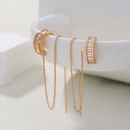 Ear Bone Clip Ear Line Integrated Long Tassel Earrings Micro Inlaid With Zircon C-type Half Round Earrings Ear Clip Accessories