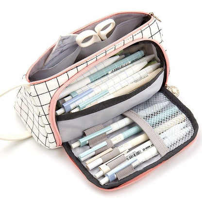 Canvas Pen Bag Large Capacity Double Wall Cute Multi-functional Girl Stationery Box High School Junior High School Japanese Style