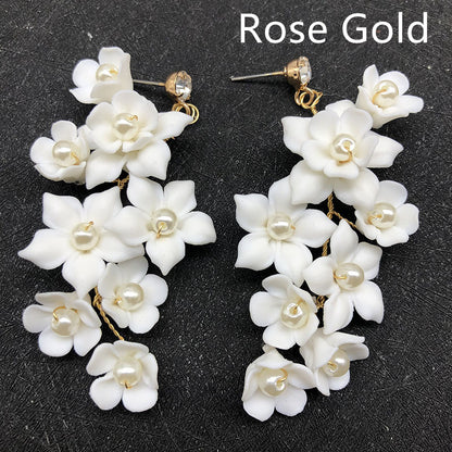 Women's Fashion Ceramic Flower Ear Clip Earrings