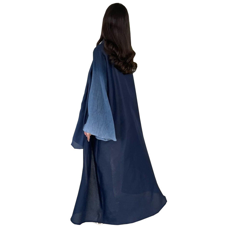 Arabian Dubai Chiffon Pleated Flared-Sleeve Color-Block Coat For Women