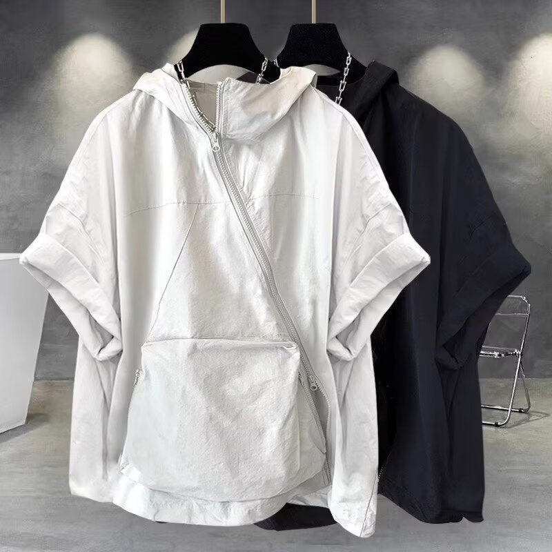 Men's Summer Zipper Design Hooded Short-sleeved T-shirt