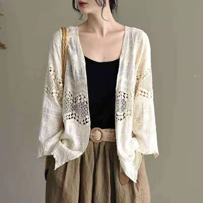 Middle Hollow Embroidered Cardigan Coat
