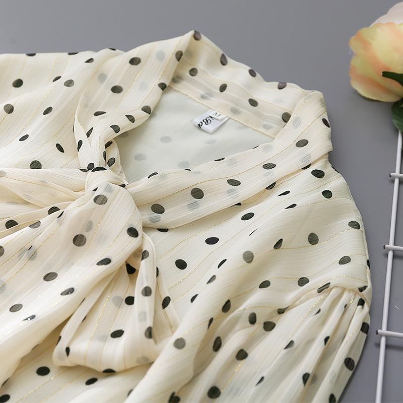 Retro Apricot Polka Dot Blouse Women