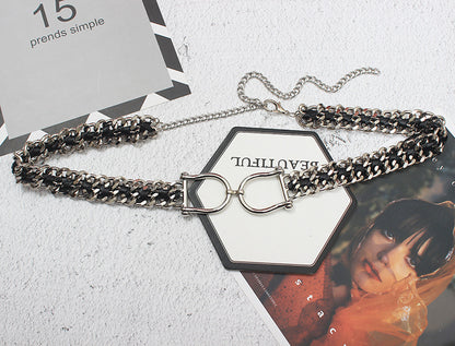 Metal Thick Chain PU Braided Waist Chain Women