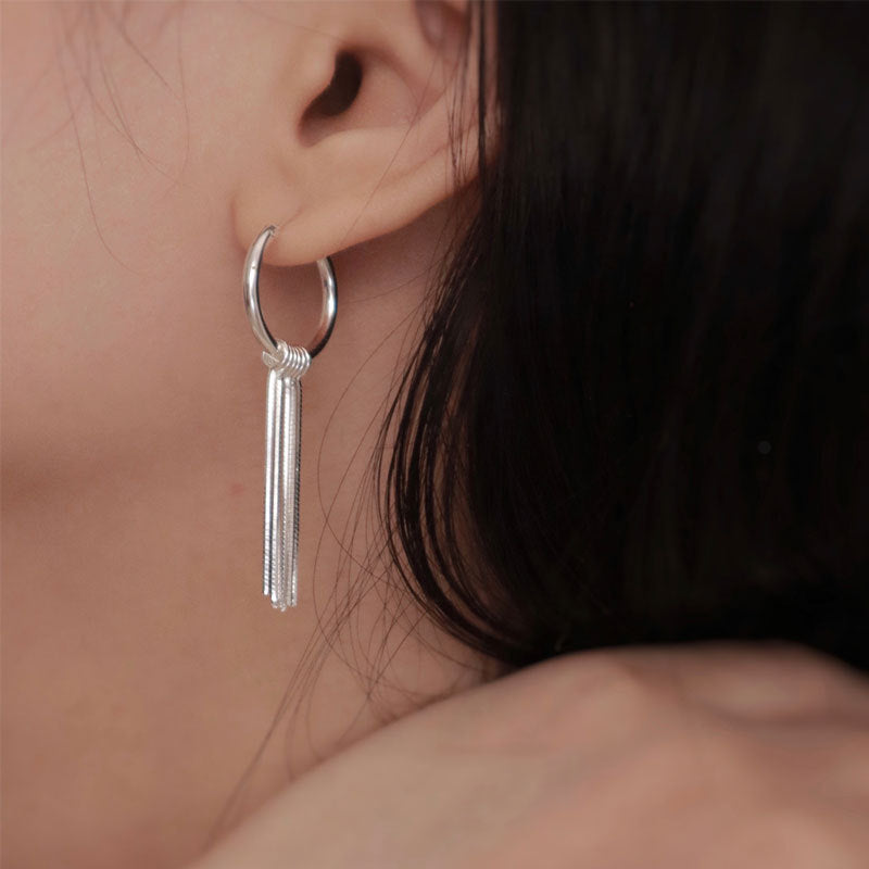 Sterling Silver Tassel Ear Clip Earrings Minimalist High Sense
