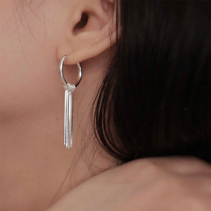 Sterling Silver Tassel Ear Clip Earrings Minimalist High Sense