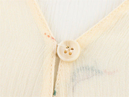 Spring And Summer Ethnic Style Floral Printed Silk Printed Shirt