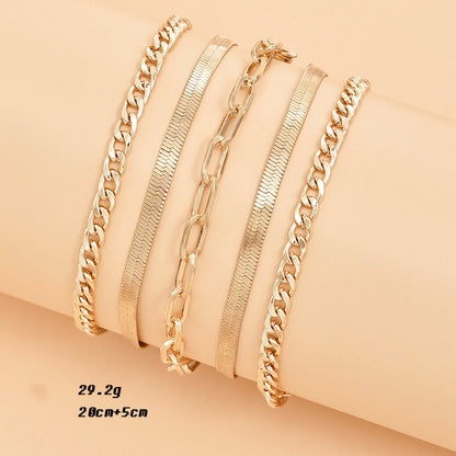 Europe And America Cross Border New Anklet Women's Fashion Multi-layer Metal Chain Anklet Set Combination Anklet