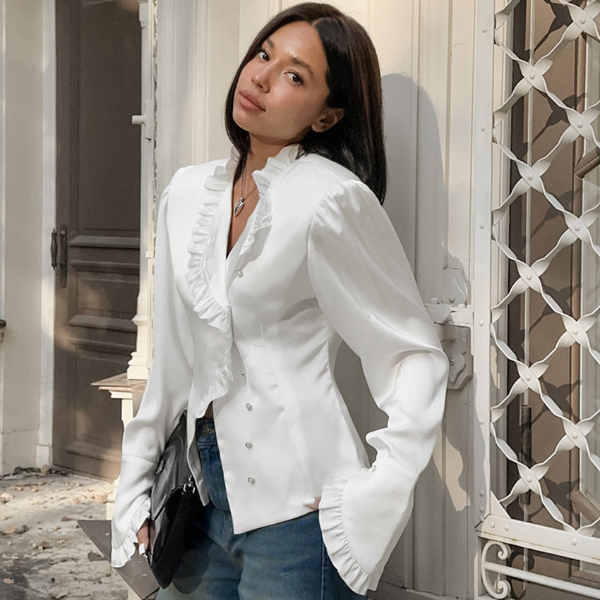 Fashionable Court-style Versatile Ruffled Womens Blouse