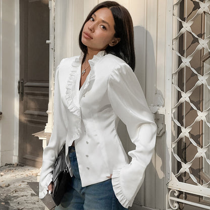Fashionable Court-style Versatile Ruffled Womens Blouse