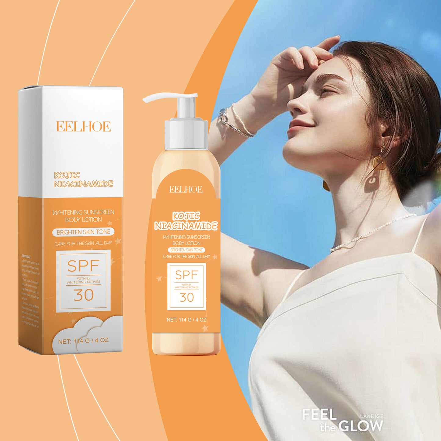 EELHOE Protective Brightening Body Lotion, Uv Protection Mild Moisturizing Light Refreshing Niacinamide Composition