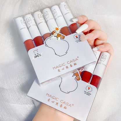 MAGIC CASA Love Bear Lip Lacquer Six Sets Not Easy To Fade Lipstick Matte Moisturizing Lip Mud Cross-border Makeup