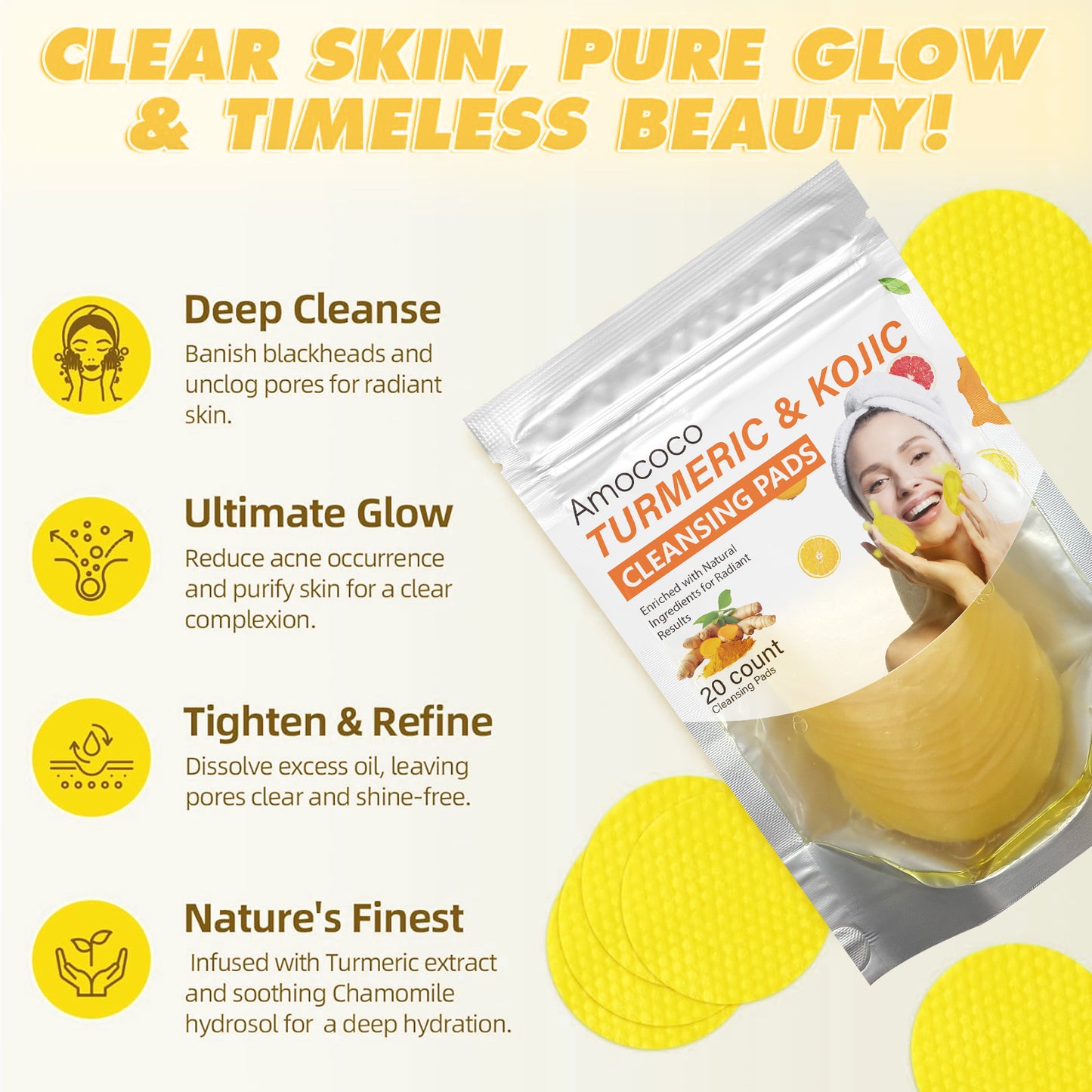 Only Supports Self Pickup With Waybill Amococo Turmeric & Kojic Cleansing Pads Brightened Skin Enriched With Turmeric Root Kojic Acid For Gentle Exfoliation And Tone Evenness