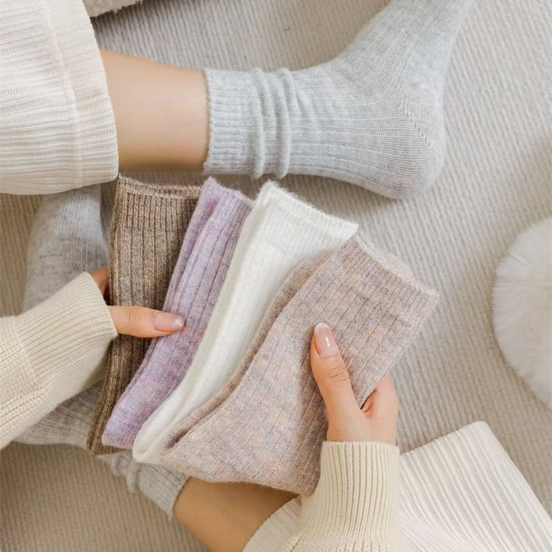 Japanese-style Solid-color Wool Socks For Women