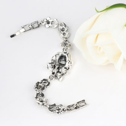Grey Crystal Steel Print Pendant Necklace Bracelet Ring Earrings For Women