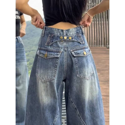 Retro Baguette Banana Pants Figure-flattering Denim Jeans For Women