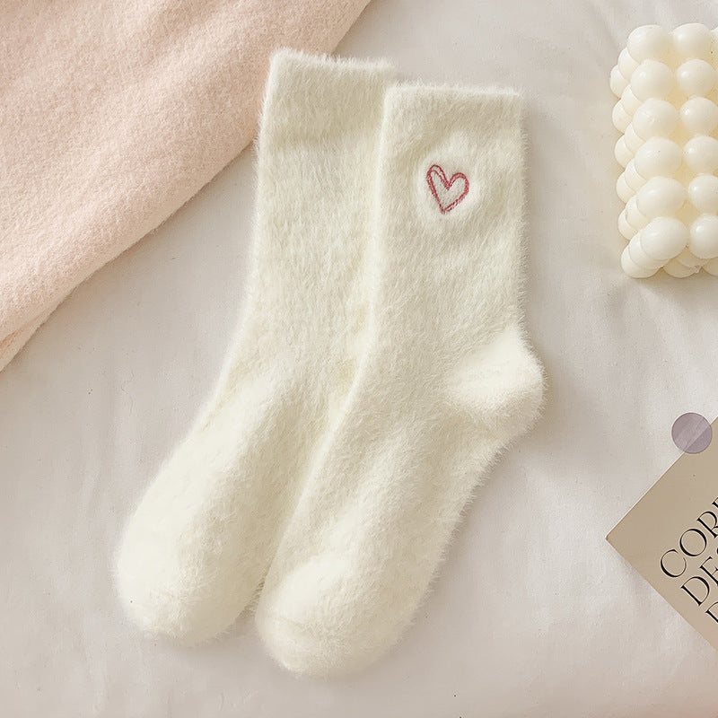 Women's Socks Love Embroidered Plush Socks Furry Warm