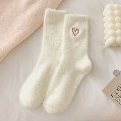 Women's Socks Love Embroidered Plush Socks Furry Warm