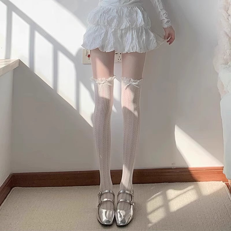 Ballet-style Bow Over-the-Knee Socks, Lace Socks, JK Hollow-Out Fishnet Half-Hose For Women, Lolita Long Socks, All-Match