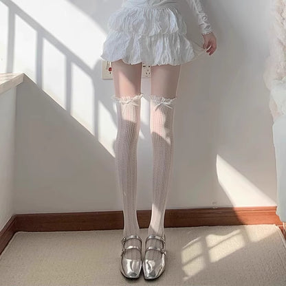 Ballet-style Bow Over-the-Knee Socks, Lace Socks, JK Hollow-Out Fishnet Half-Hose For Women, Lolita Long Socks, All-Match