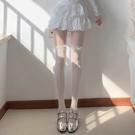Ballet-style Bow Over-the-Knee Socks, Lace Socks, JK Hollow-Out Fishnet Half-Hose For Women, Lolita Long Socks, All-Match