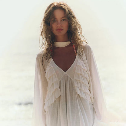 Solid-color Sexy Chiffon Sheer Beach Cover-up