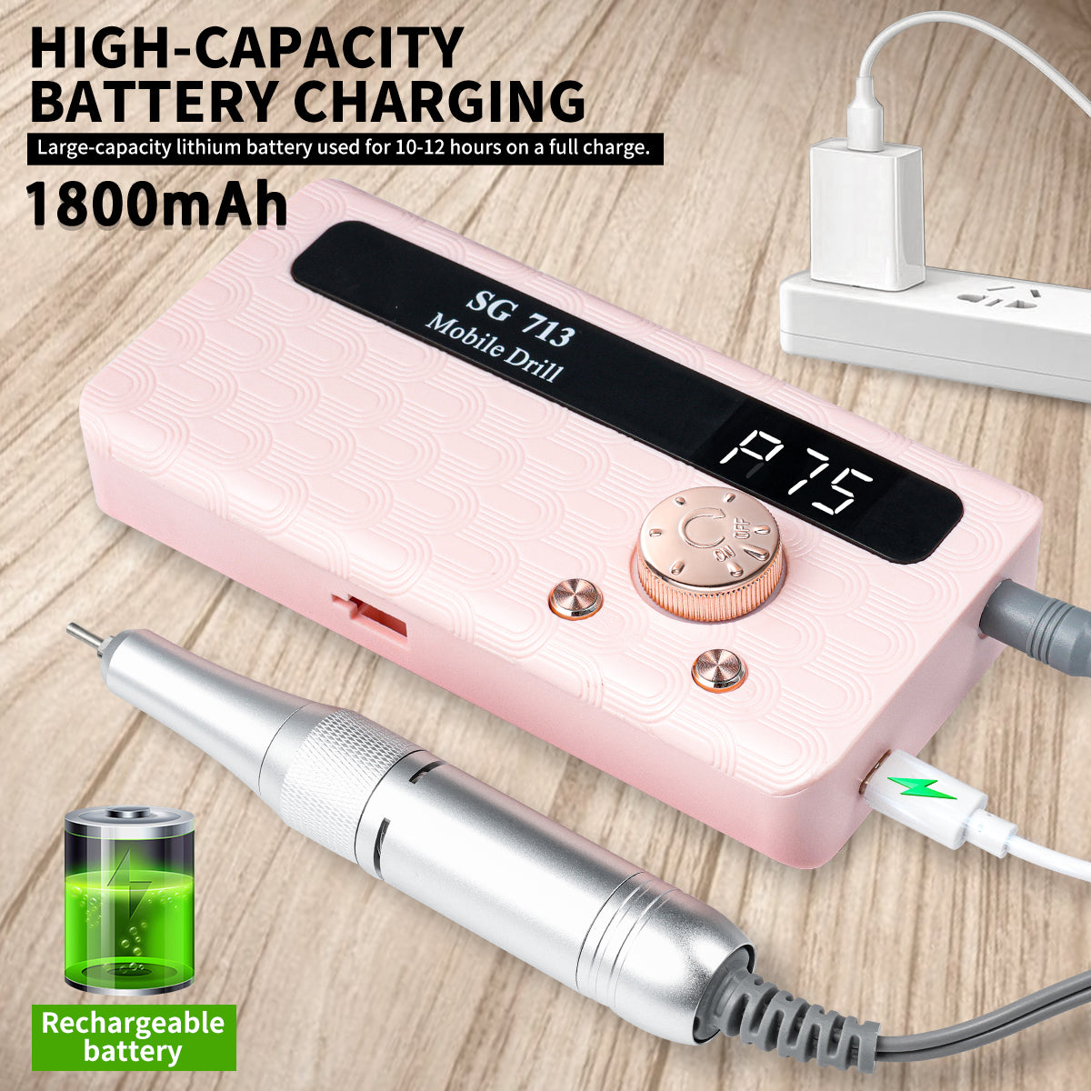 Electric Nail Drill - 45000RPM Portable Nail Drill-Rechargeable Nail E-File Kit With 6 Bits & Base-LED Screen-Ultra-Silent, Rechargeable Nail Drills Machine For Acrylic Nails Gel Polishing