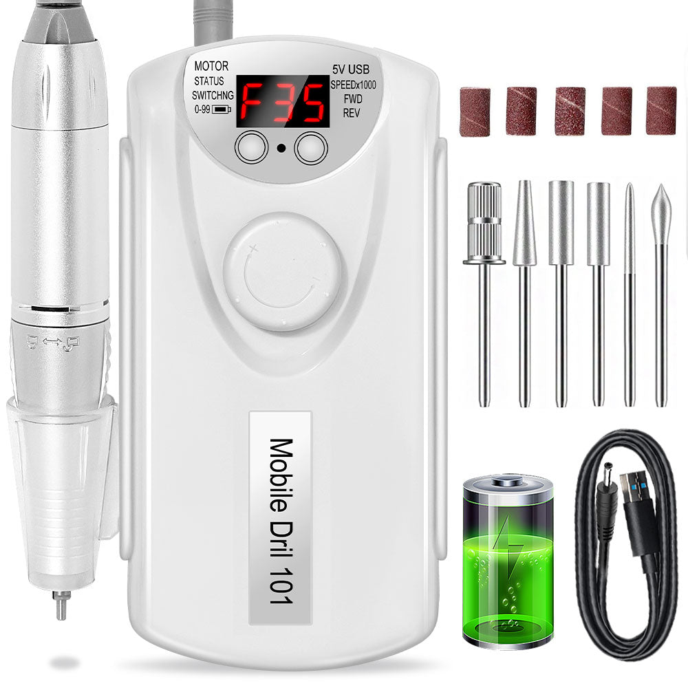 Professional Nail Drill, 35000 RPM Electric Mobile Drill For Acrylic Nails, Rechargeable Electric Nail File Machine Kit For Home Use, Salon Quality, Portable & Low Noise.