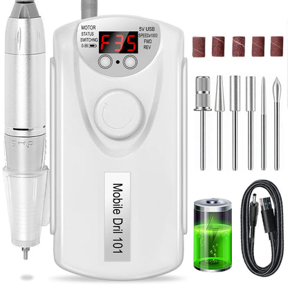 Professional Nail Drill, 35000 RPM Electric Mobile Drill For Acrylic Nails, Rechargeable Electric Nail File Machine Kit For Home Use, Salon Quality, Portable & Low Noise.