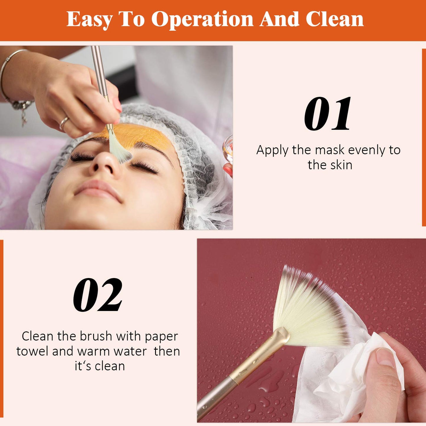10 Professional Soft Facial Fan Brushes For Mask Mud Cream, Glycolic Peel & Makeup Application - Esthetician Tools With Champagne Finish