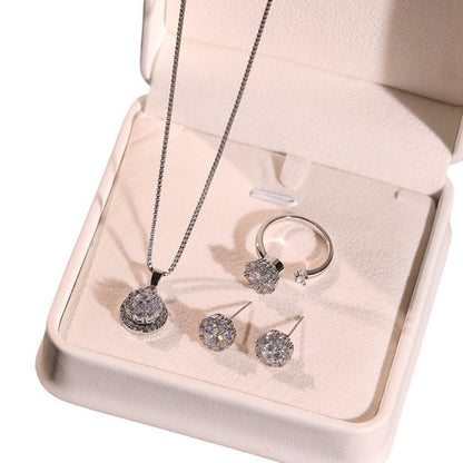 Zircon Light Luxury Good Luck Comes Rotating Open Rings Ear Studs Necklace Suit