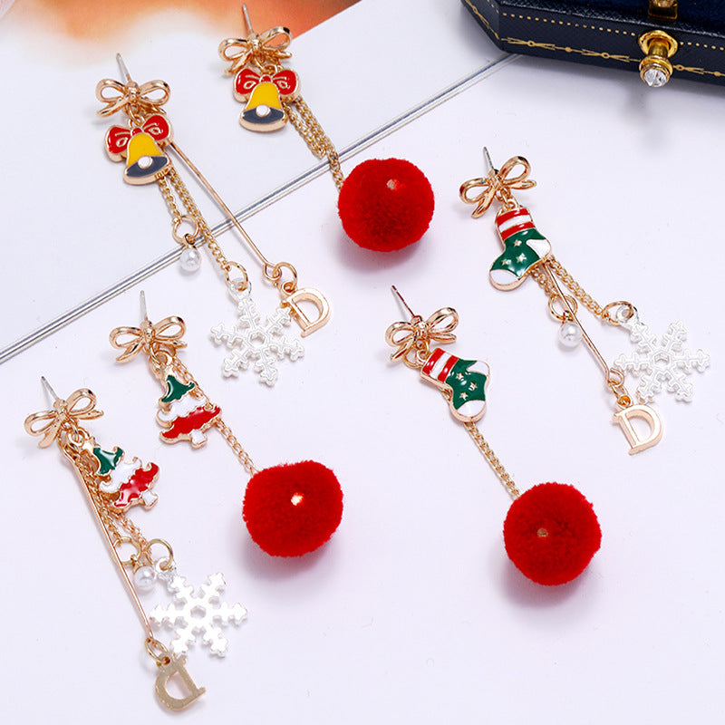 Hair Ball Earrings Female Simple Long Tassel Earrings Christmas Earrings Christmas Bell Earrings
