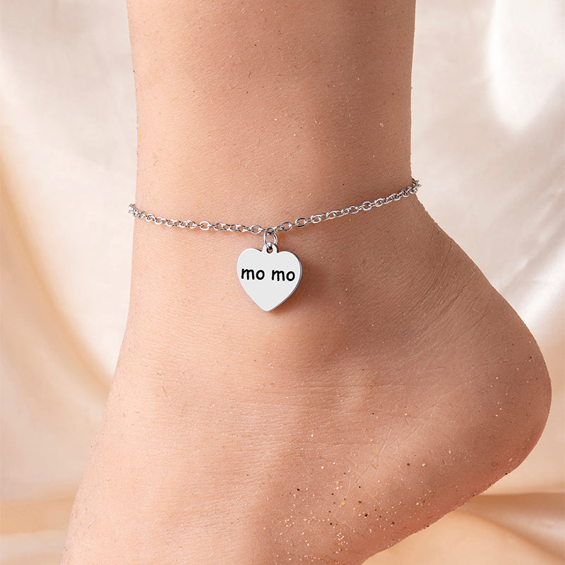 New Peach Heart Pendant Anklet Silver Stainless Steel Anklet