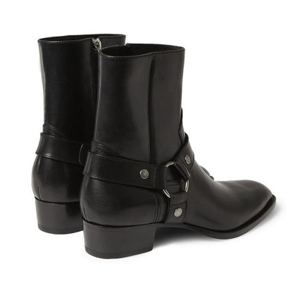 Pointed-toe Leather Martin Boots For Men