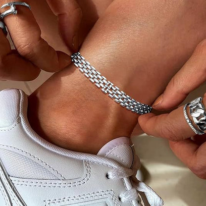 925 Silver-Plated Anklet Bold Versatile Chunky Chain Anklet