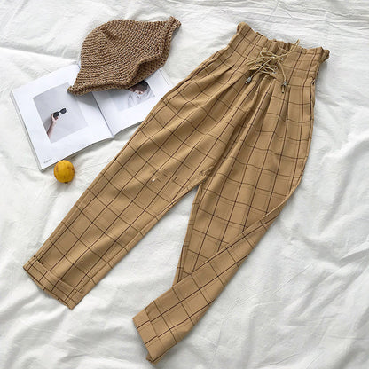 Ladies Spring New Plaid Casual Pants