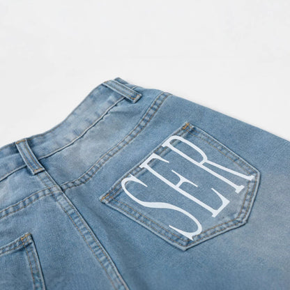 Korean-style Light-wash Wide-leg Denim Jeans For Women