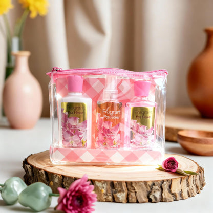 3-piece Bath & Body Care Travel Set Pea Flower Scent Home Spa Set With Body Lotion, Shower Gel And Fragrance Mist